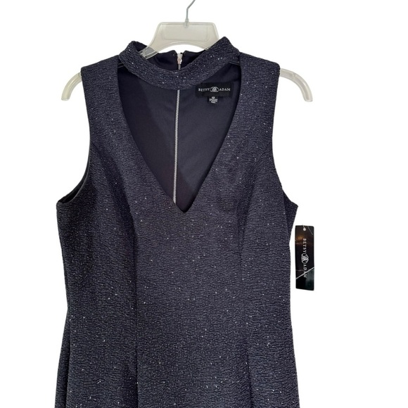 NWT Betsy & Adam V Neck Choker Glitter Long Dress Gown Black Size 12 - Picture 5 of 14